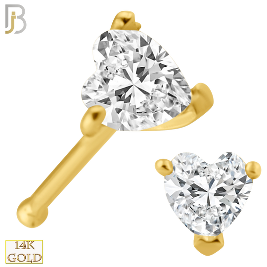 14-NR46B - 14k Solid Gold Heart Shape CZ in Prong Setting Nose Bone image 0