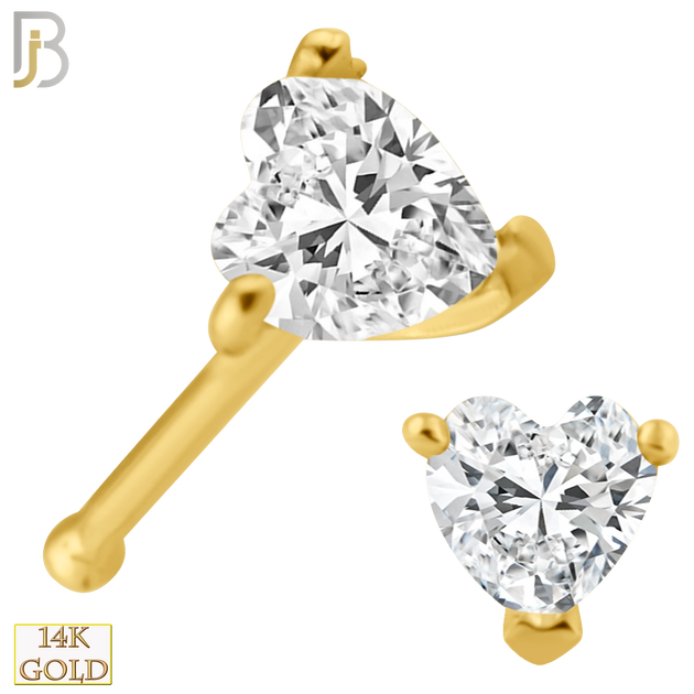 14-NR46B - 14k Solid Gold Heart Shape CZ in Prong Setting Nose Bone image 0