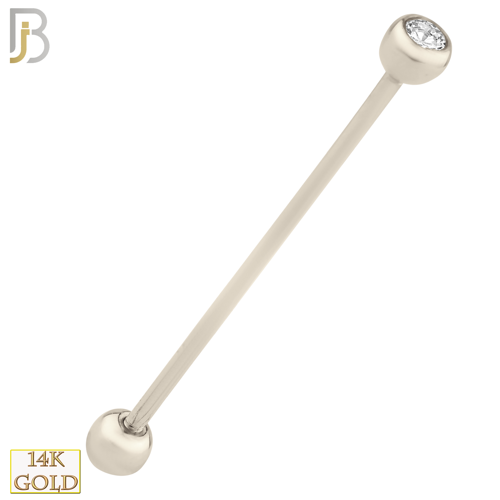 14-BB02W - 14k Solid White Gold Double Gem Barbell External Threaded image 3