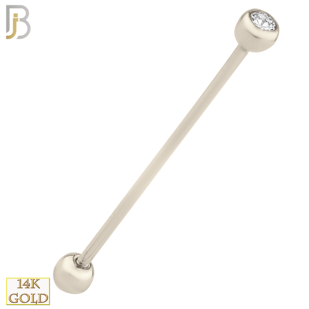 14-BB02W - 14k Solid White Gold Double Gem Barbell External Threaded image 3
