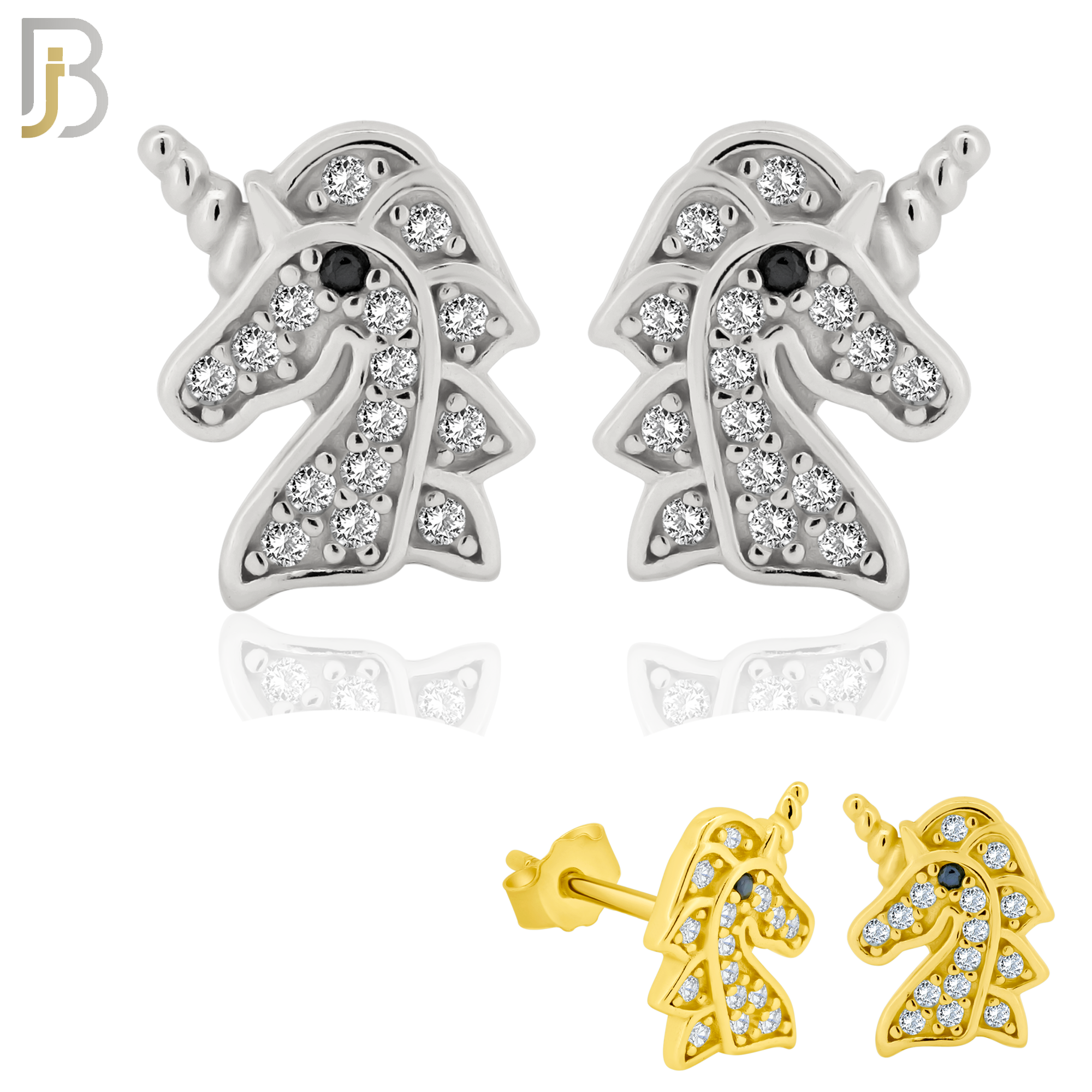 925-ES263 - .925 Sterling Silver Unicorn with Zircon Design Earrings Stud image 0