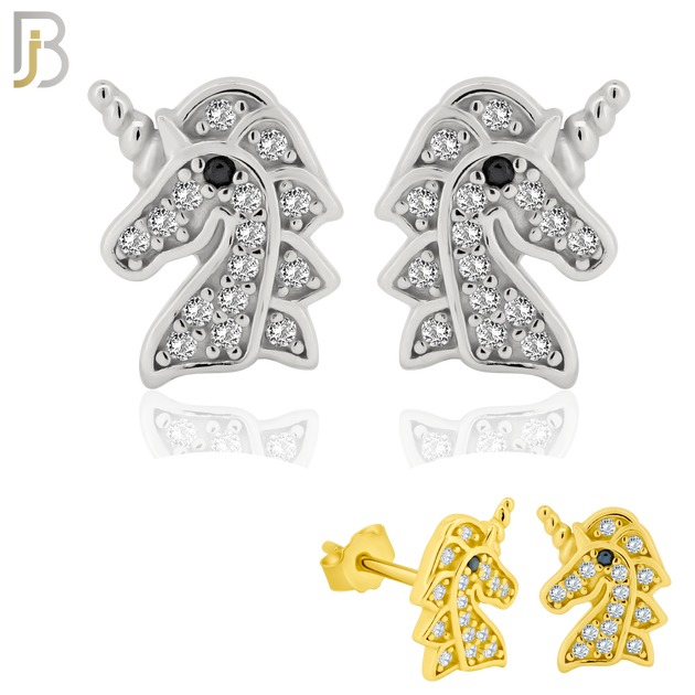 925-ES263 - .925 Sterling Silver Unicorn with Zircon Design Earrings Stud image 0