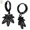ES83 - 316L Stainless Steel Dangling Leaf with Zircon Design Huggies Clip On image 3