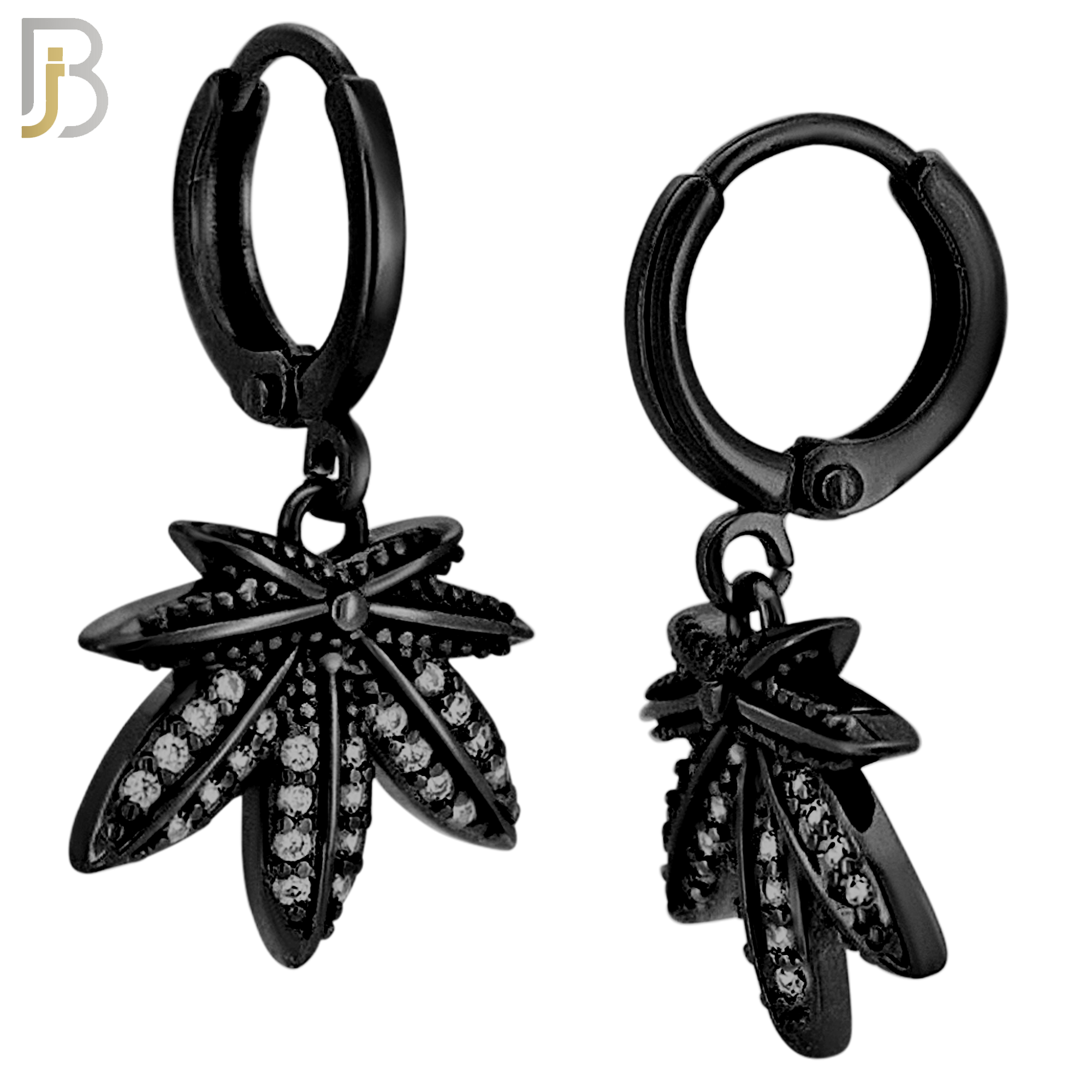 ES83 - 316L Stainless Steel Dangling Leaf with Zircon Design Huggies Clip On image 3
