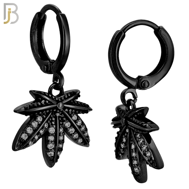 ES83 - 316L Stainless Steel Dangling Leaf with Zircon Design Huggies Clip On image 3