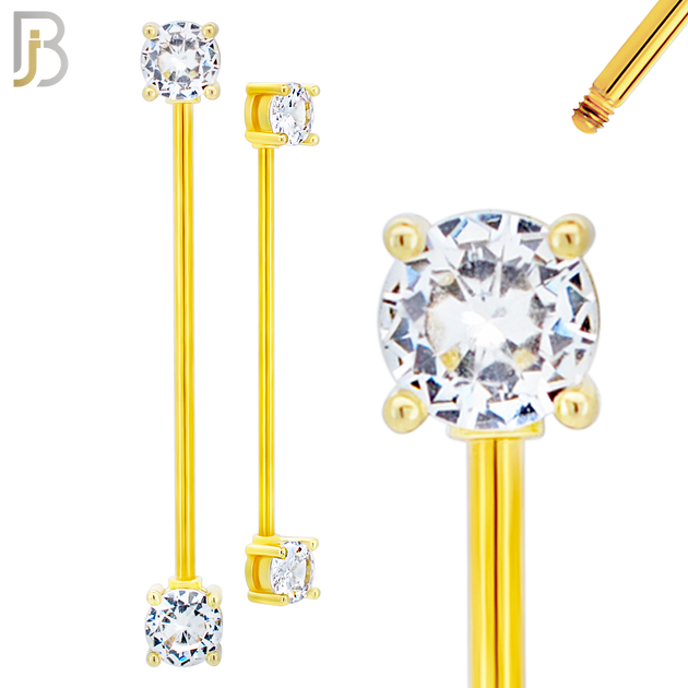 BB37 - 316L Surgical Steel Screw Bar with Brass Round Prong Setting Design Barbell Industrial (PACK OF 4) image 2