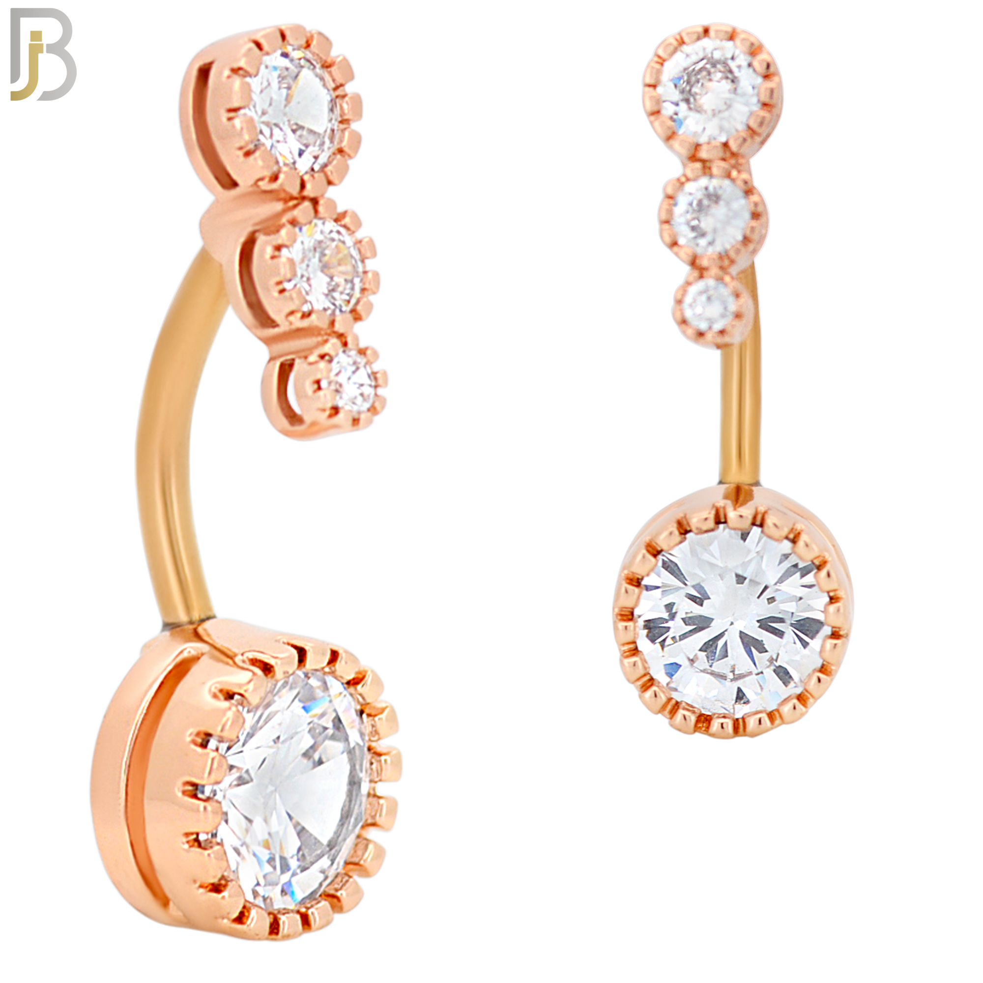 NB63 - 316L Stainless Steel Round Zircon Belly Ring with Triple Round CZ Tail image 3