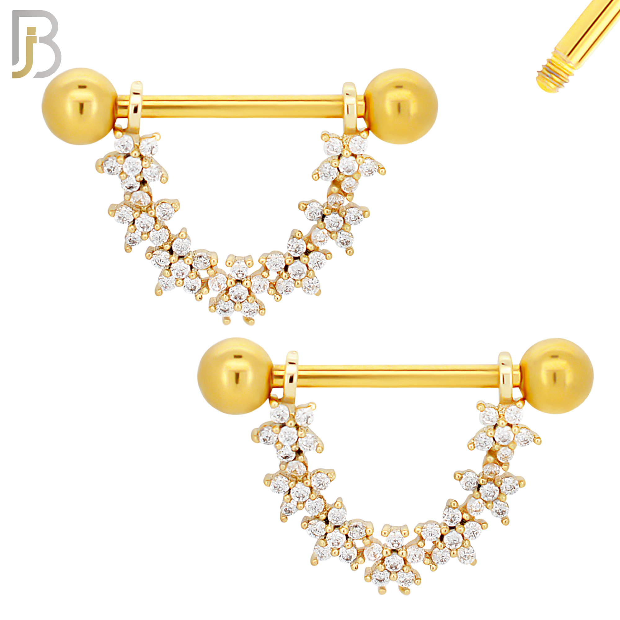 NP25 - 316L Surgical Steel Screw Bar with Vine Flower Zircon Pair image 2