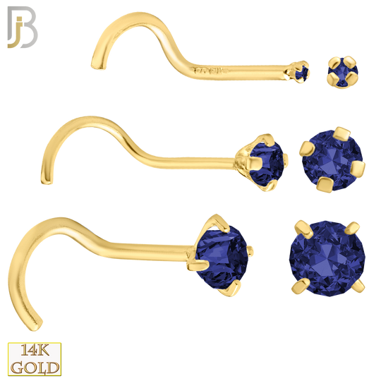 14-NR03CYS - 20g 14k Yellow Gold Nose Screw with Blue Sapphire Colored CZ image 0