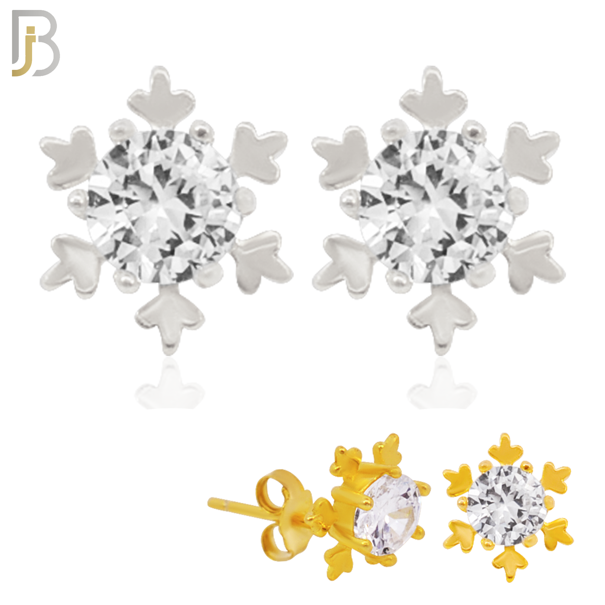 925-ES227 – .925 Sterling Silver Snowflake Design Earring Stud with Zircon image 0
