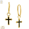 14-ES105 - 14k Solid Gold Dangling Orthodox Cross Hoop Earrings image 0