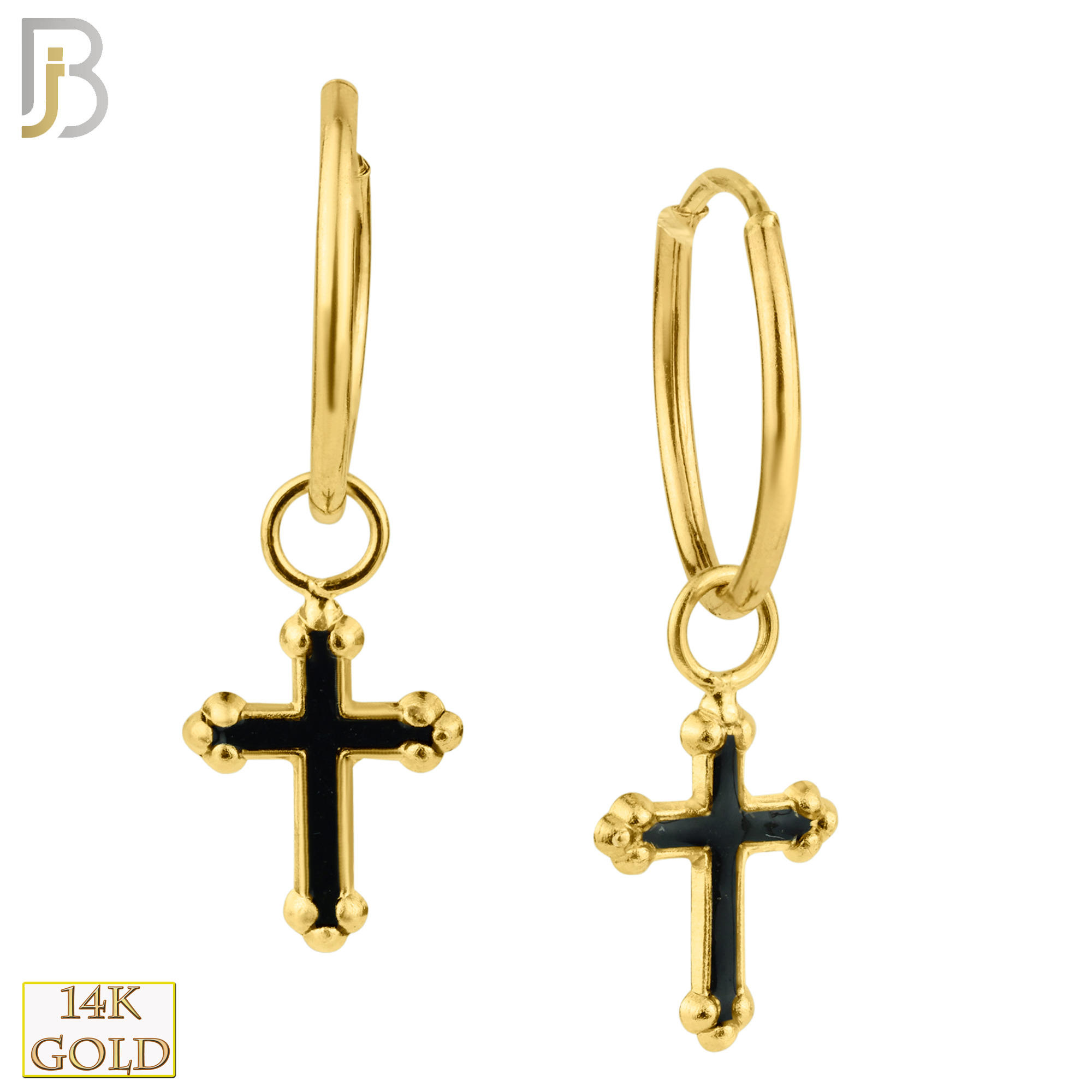 14-ES105 - 14k Solid Gold Dangling Orthodox Cross Hoop Earrings image 0