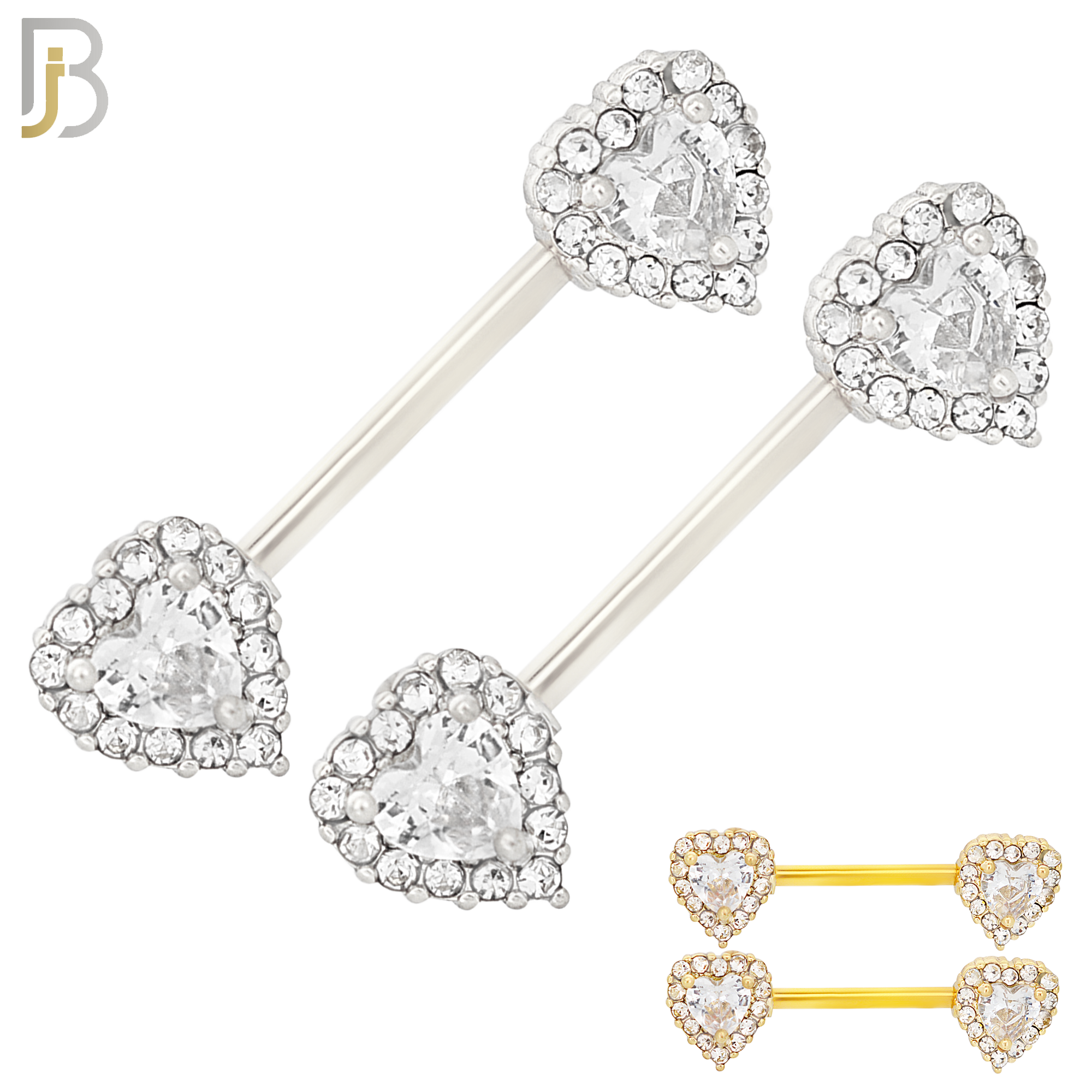 NP14 - 316L Surgical Steel Screw Heart with Multi Zircon Nipple Ring Piercing image 0