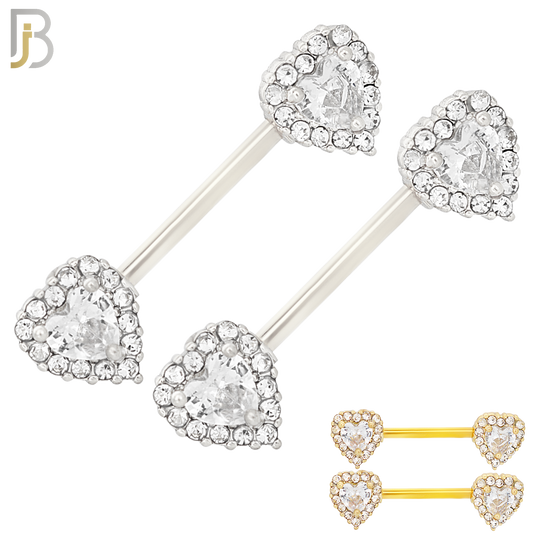 NP14 - 316L Surgical Steel Screw Heart with Multi Zircon Nipple Ring Piercing image 0
