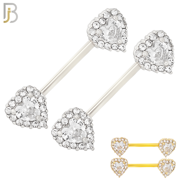 NP14 - 316L Surgical Steel Screw Heart with Multi Zircon Nipple Ring Piercing image 0