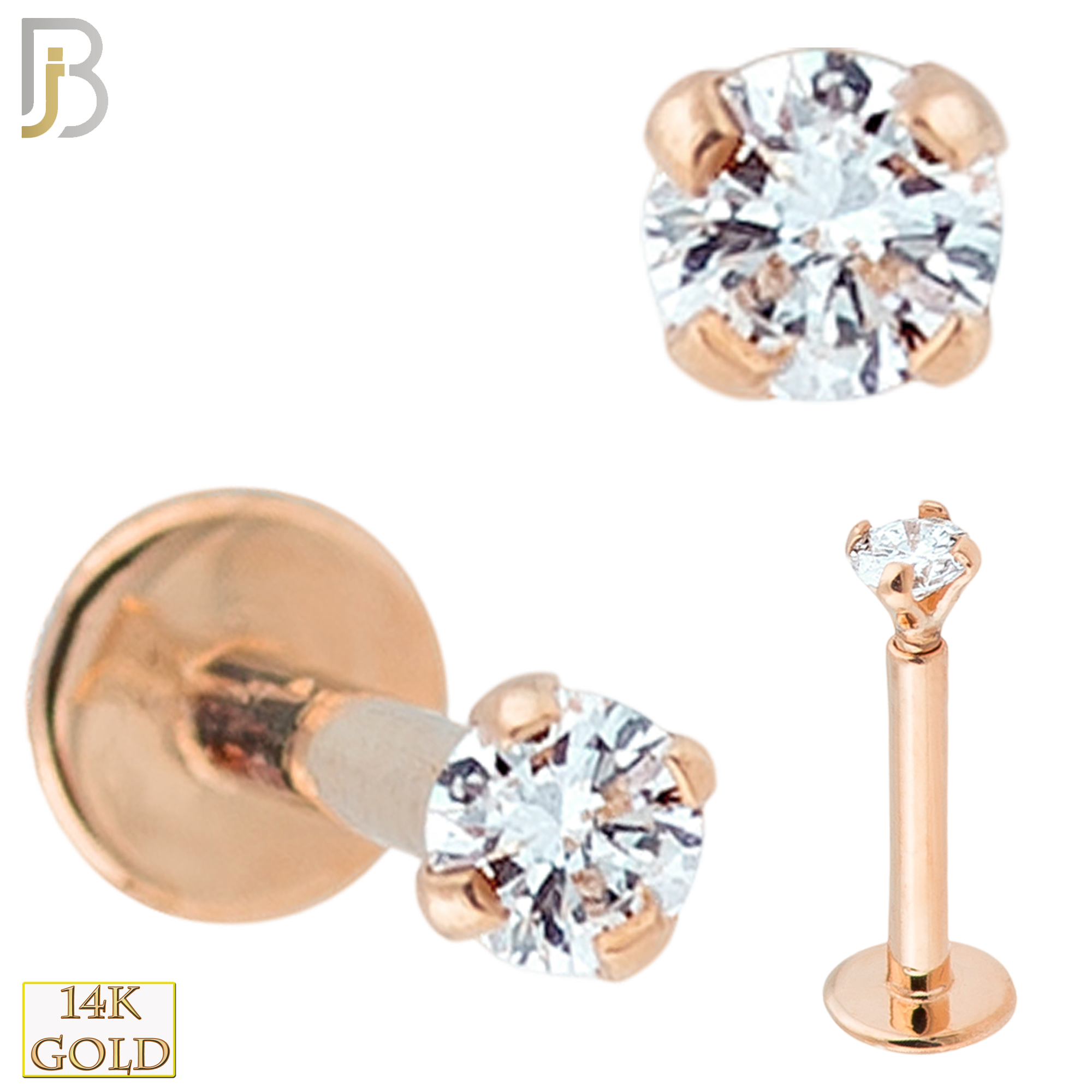 14-LB14 - 14k Solid Gold  Round Prong  Set CZ  Internally Threaded Labret image