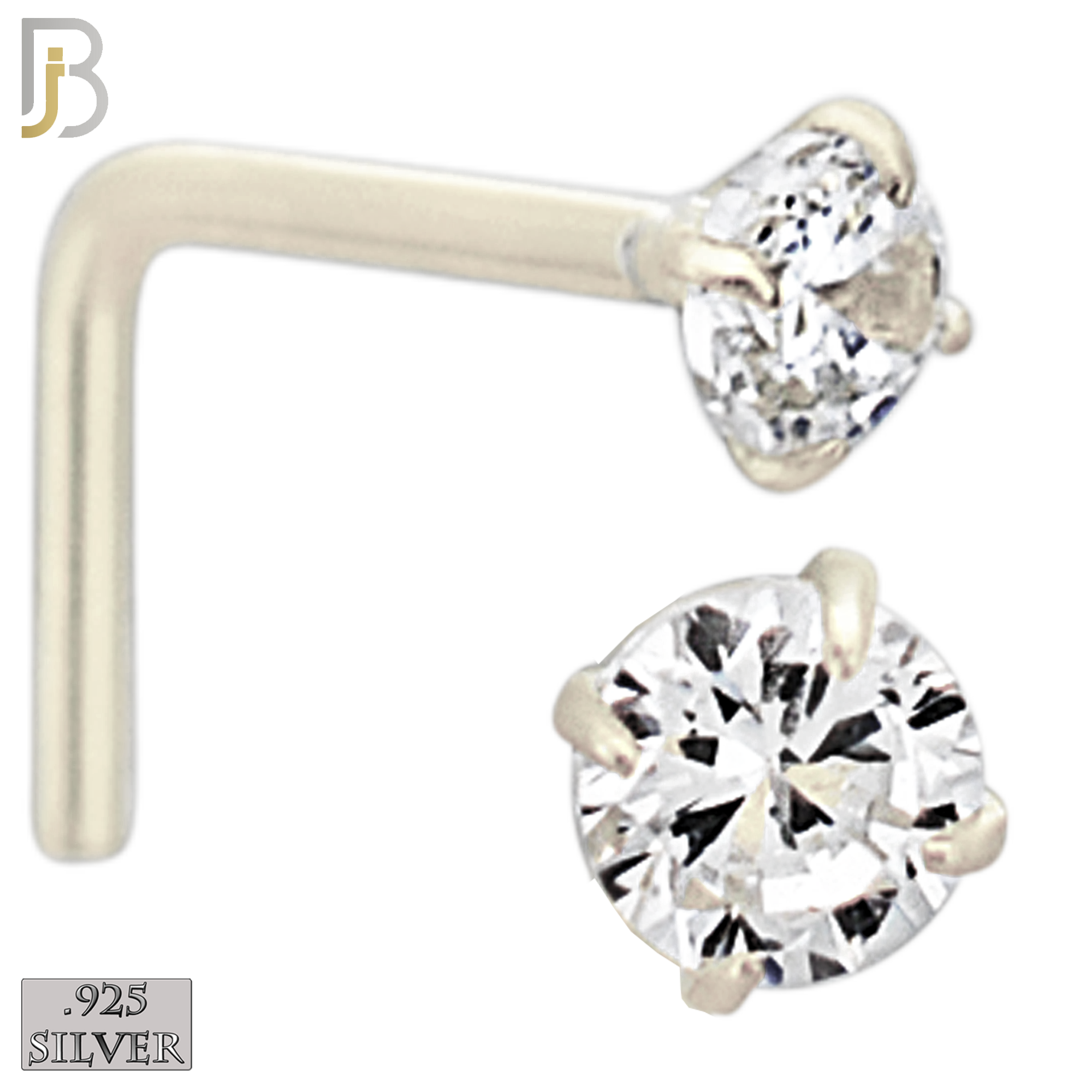 925-NR10GSC-25 - 925 Sterling Silver Round Prong Set 2.5mm L Shape Nose Ring (Pack of 6) image 1