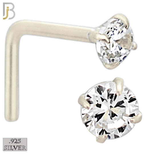925-NR10GSC-25 - 925 Sterling Silver Round Prong Set 2.5mm L Shape Nose Ring (Pack of 6) image 1