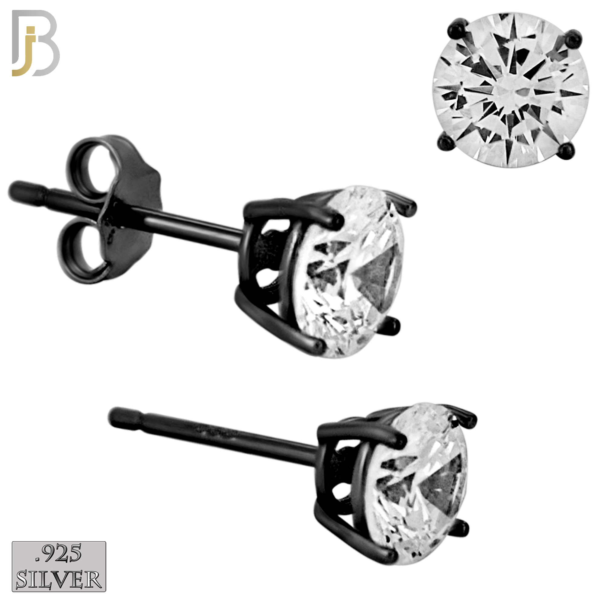 925-ES71-KC - .925 Sterling Silver Black Plated Earring Stud Casting Round Prong Setting Clear Zircon image 5