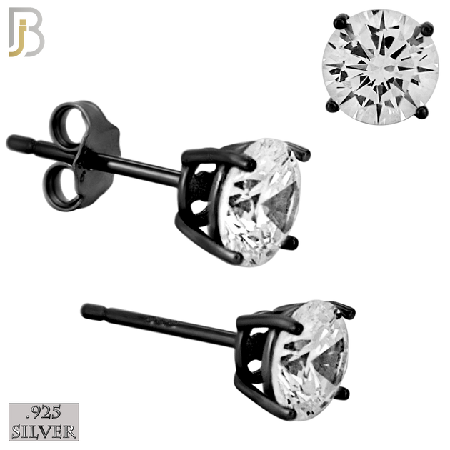 925-ES71-KC - .925 Sterling Silver Black Plated Earring Stud Casting Round Prong Setting Clear Zircon image 5