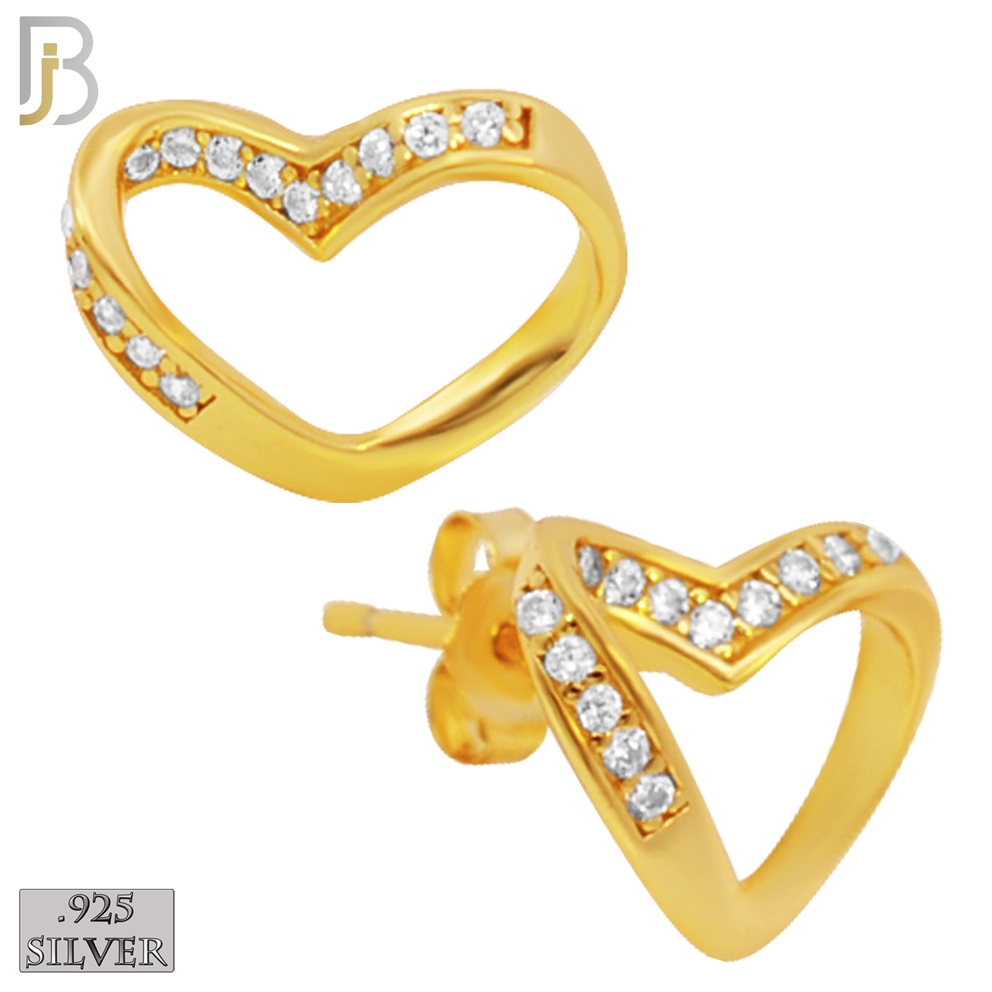 925-ES141 - .925 Sterling Silver Twisted Hollow Heart Design with Zircon Design Earring Stud image 2