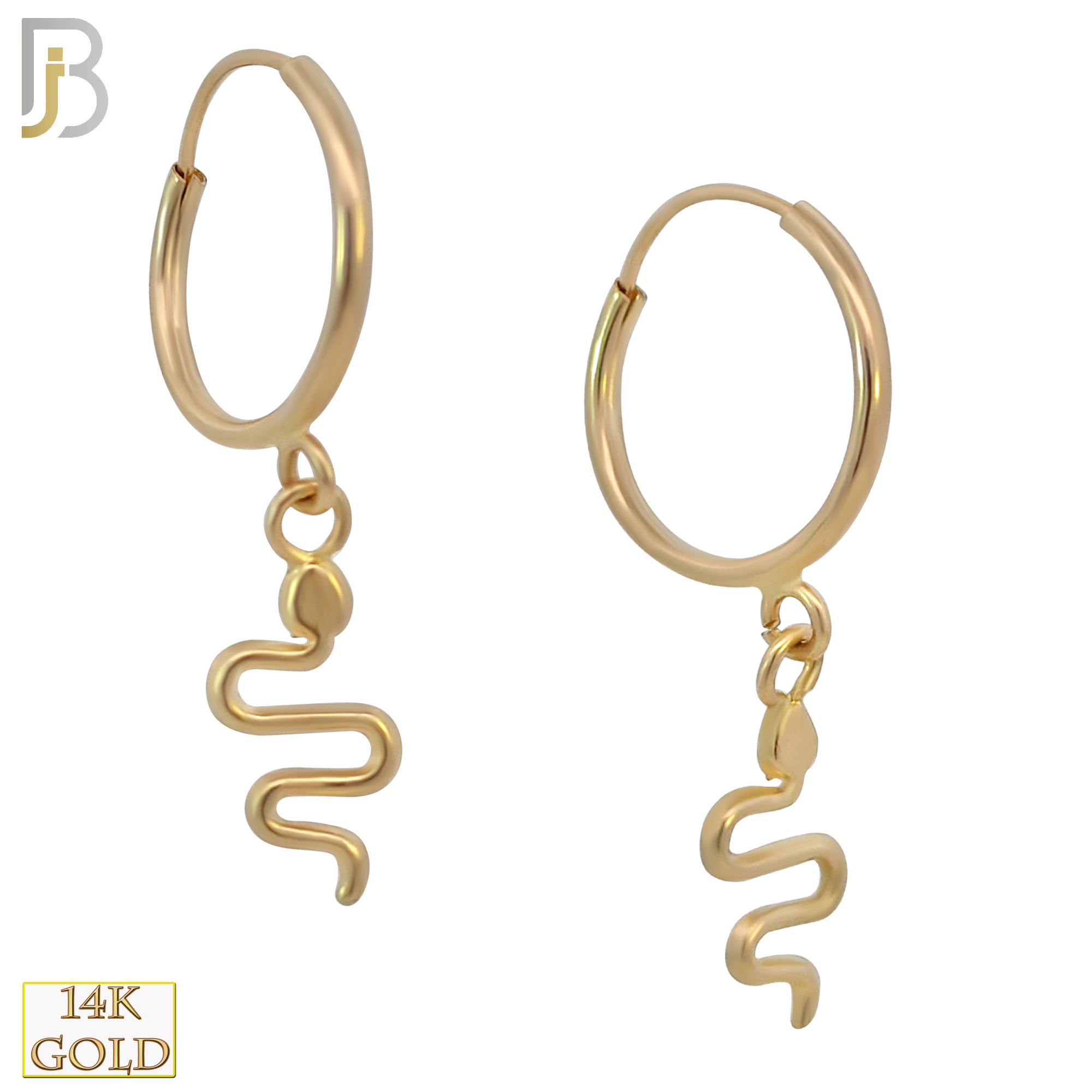 14k Solid Gold Dangling Snake Hoop Earrings image 0