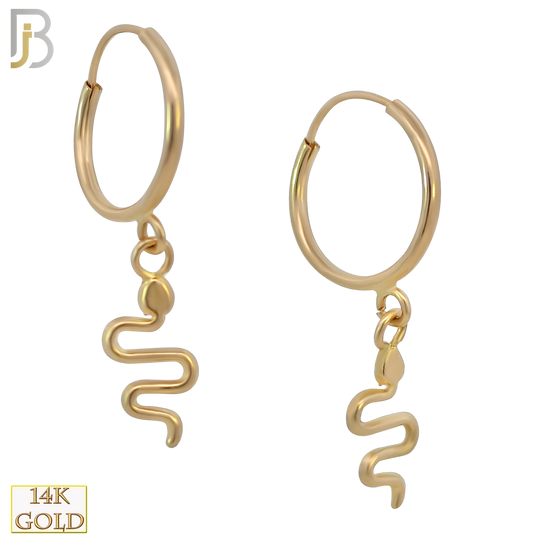 14k Solid Gold Dangling Snake Hoop Earrings image 0