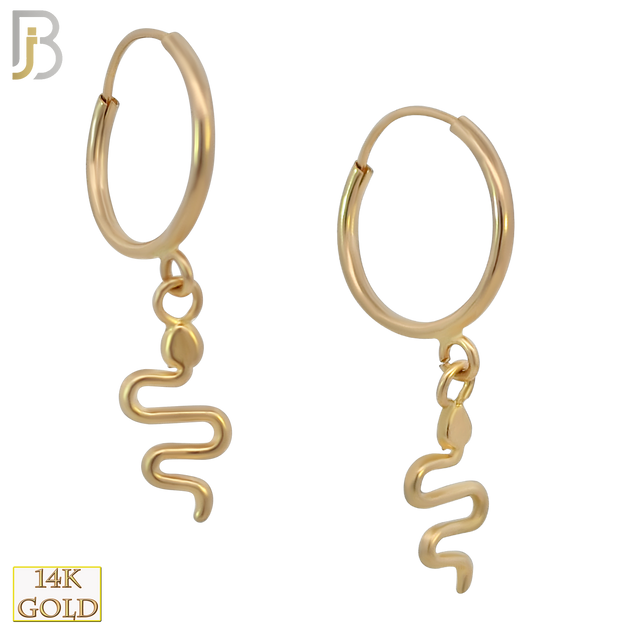 14k Solid Gold Dangling Snake Hoop Earrings image 0