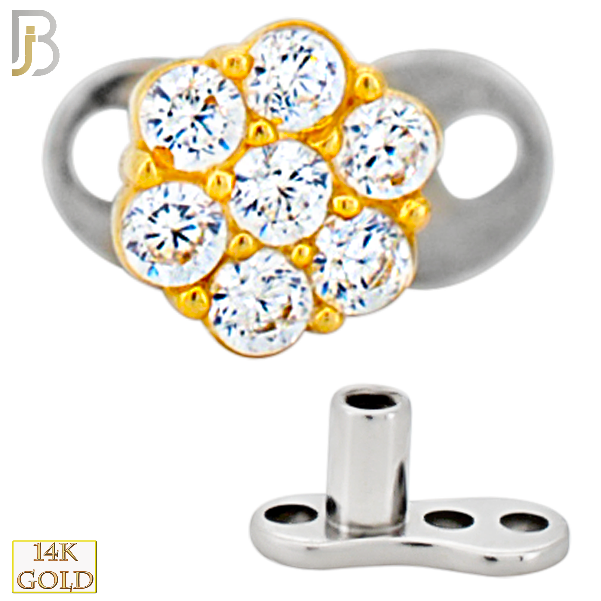 14-G23-DM08 - 14k Titanium Anchor with 14k Gold Top Round Flower Dermal - Internally Threaded image 1