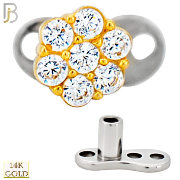 14-G23-DM08 - 14k Titanium Anchor with 14k Gold Top Round Flower Dermal - Internally Threaded image 1