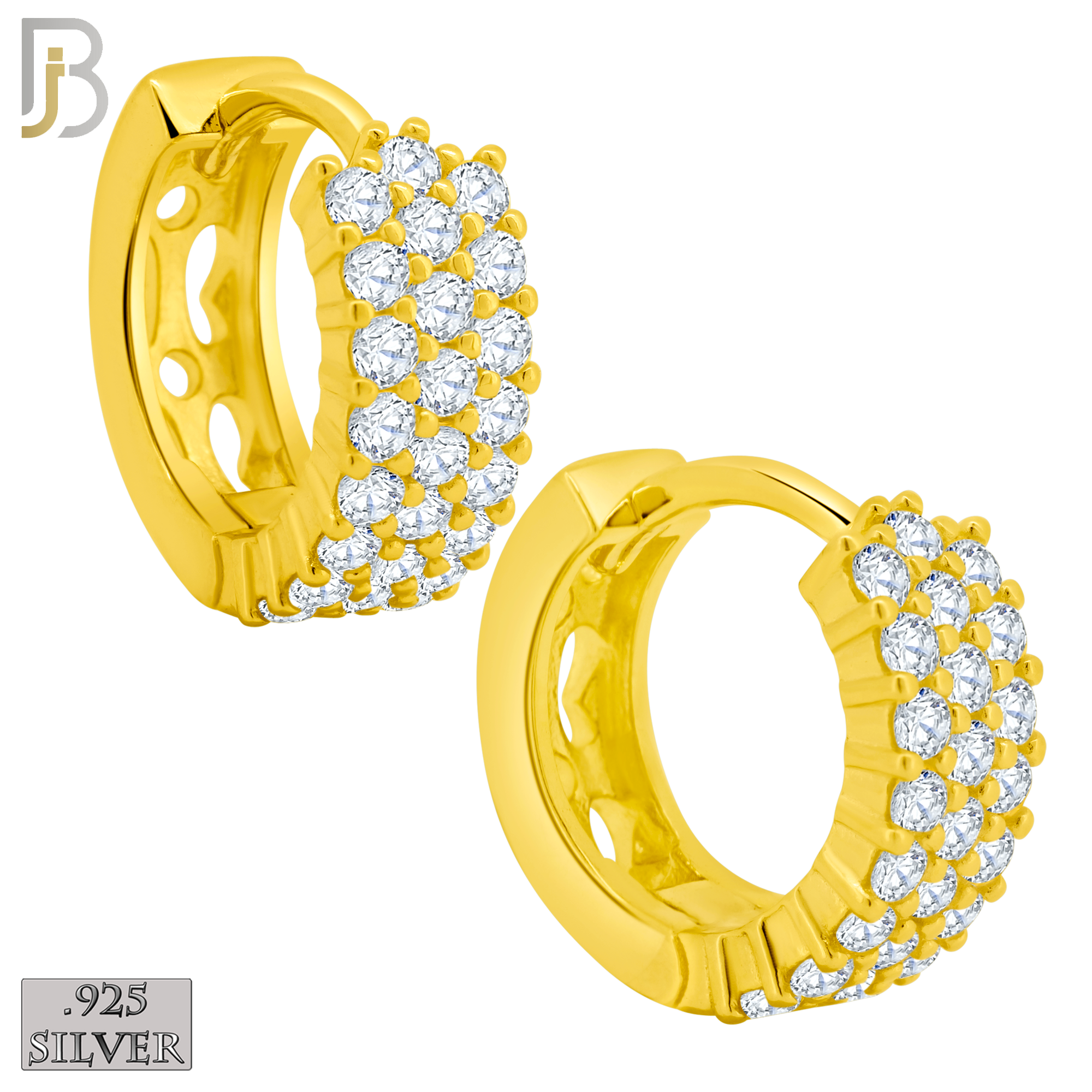 925-ES402 - .925 Sterling Silver Three Rows CZ Studded Hoop Earrings image 1