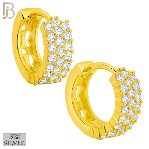 925-ES402 - .925 Sterling Silver Three Rows CZ Studded Hoop Earrings image 1