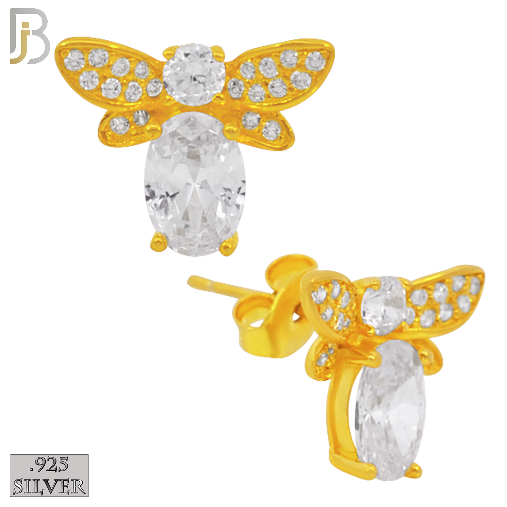 925-ES220 – .925 Sterling Silver Bee Design Earring Stud with Zircon for Bee's Body and Head image 2