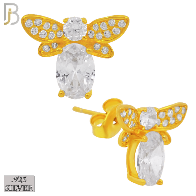 925-ES220 – .925 Sterling Silver Bee Design Earring Stud with Zircon for Bee's Body and Head image 2