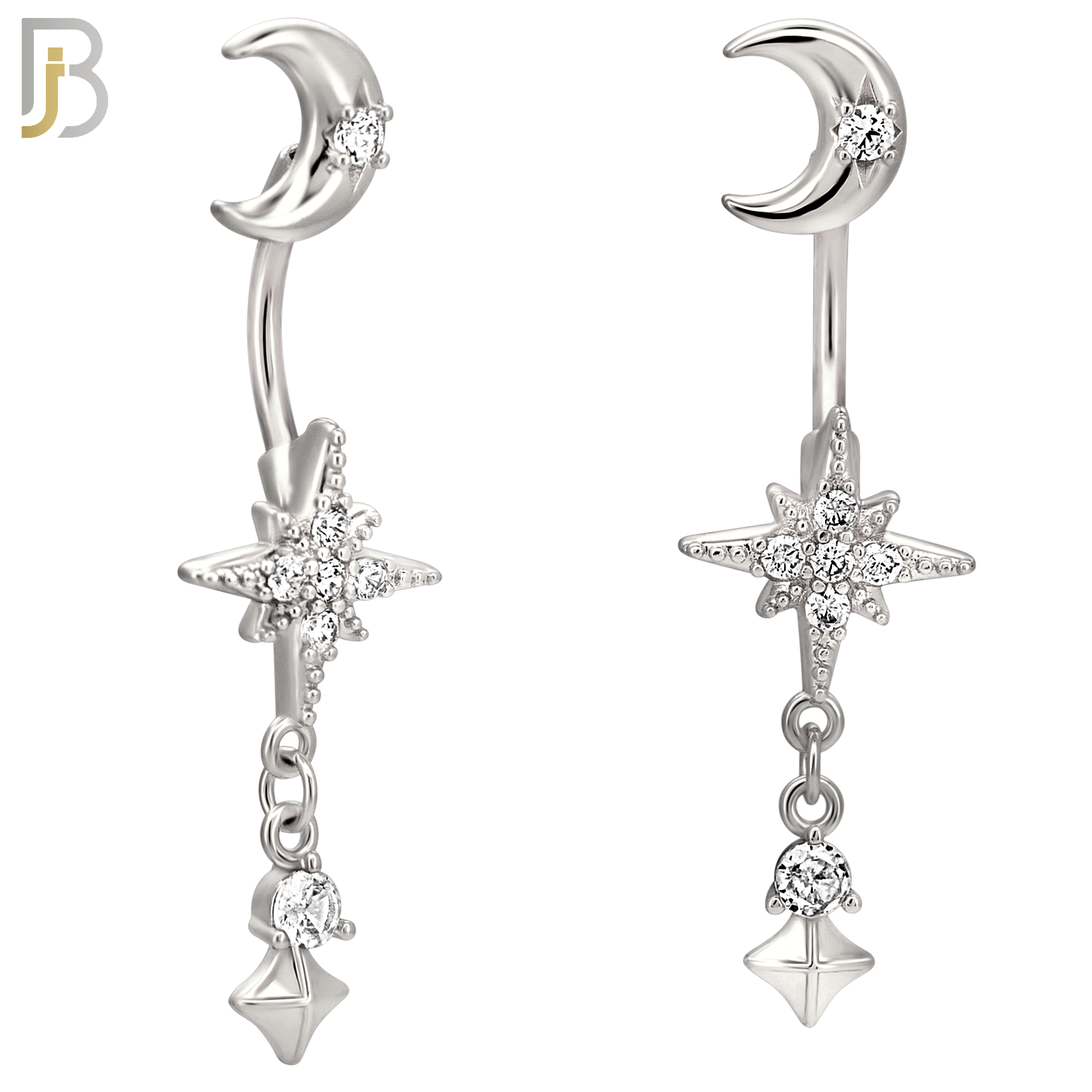 N0148 - 316L Surgical Steel Moon and Starburst Dangling Belly Ring image 1