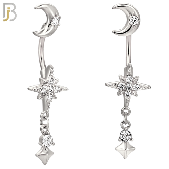 N0148 - 316L Surgical Steel Moon and Starburst Dangling Belly Ring image 1