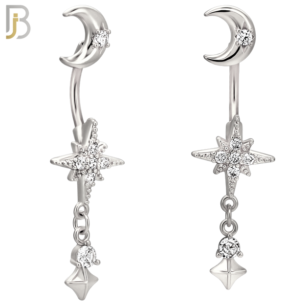 N0148 - 316L Surgical Steel Moon and Starburst Dangling Belly Ring image 1