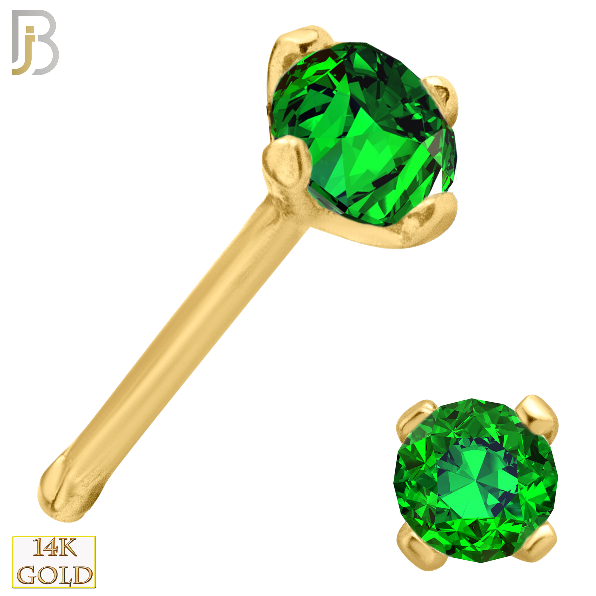 14-NR01YCE-20 - 20g-14k Yellow Gold 20g Nose Bone with Colombian Emerald in Prong Setting image 2