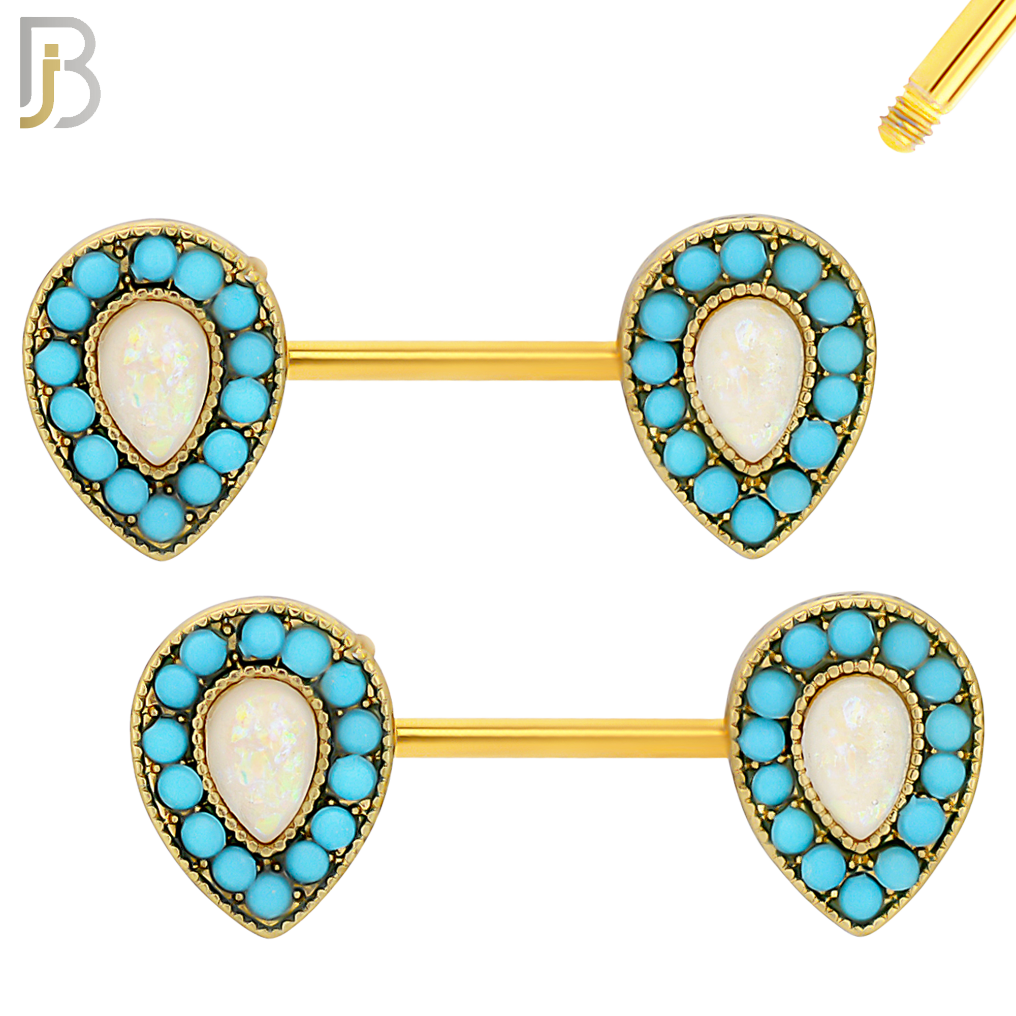 NP10 - 316L Surgical Steel Screw Teardrop Opal with Stone Nipple Ring Piercing image 1