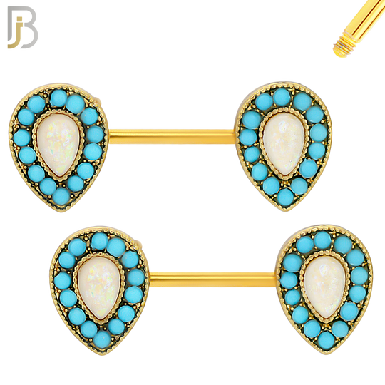 NP10 - 316L Surgical Steel Screw Teardrop Opal with Stone Nipple Ring Piercing image 1