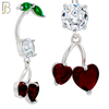 N0145 - 316L Surgical Steel Dangling Heart Cherry in Prong Set Belly Ring image 2
