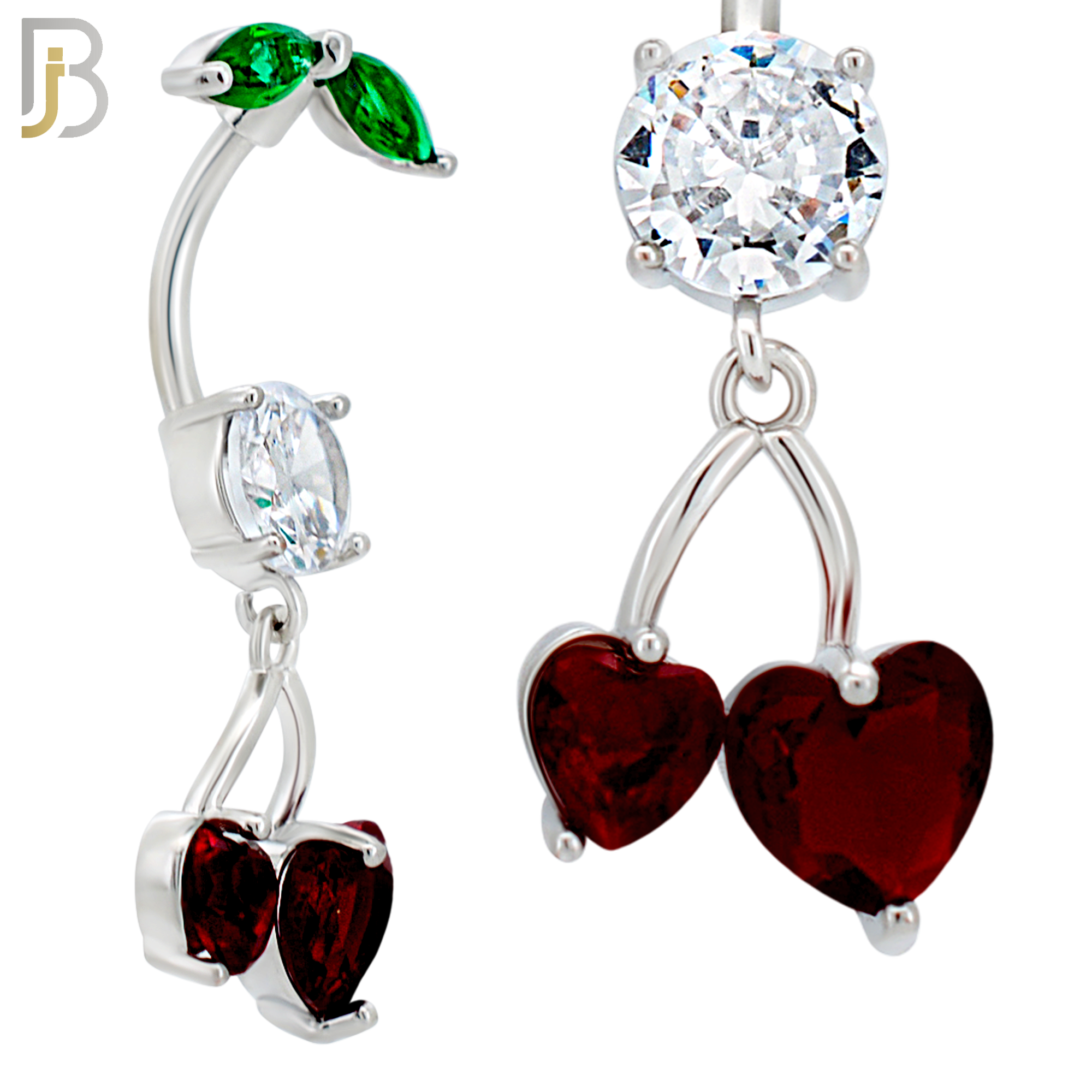 N0145 - 316L Surgical Steel Dangling Heart Cherry in Prong Set Belly Ring image 2