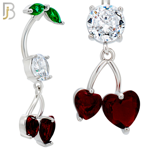 N0145 - 316L Surgical Steel Dangling Heart Cherry in Prong Set Belly Ring image 2