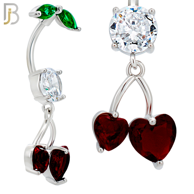 N0145 - 316L Surgical Steel Dangling Heart Cherry in Prong Set Belly Ring image 2