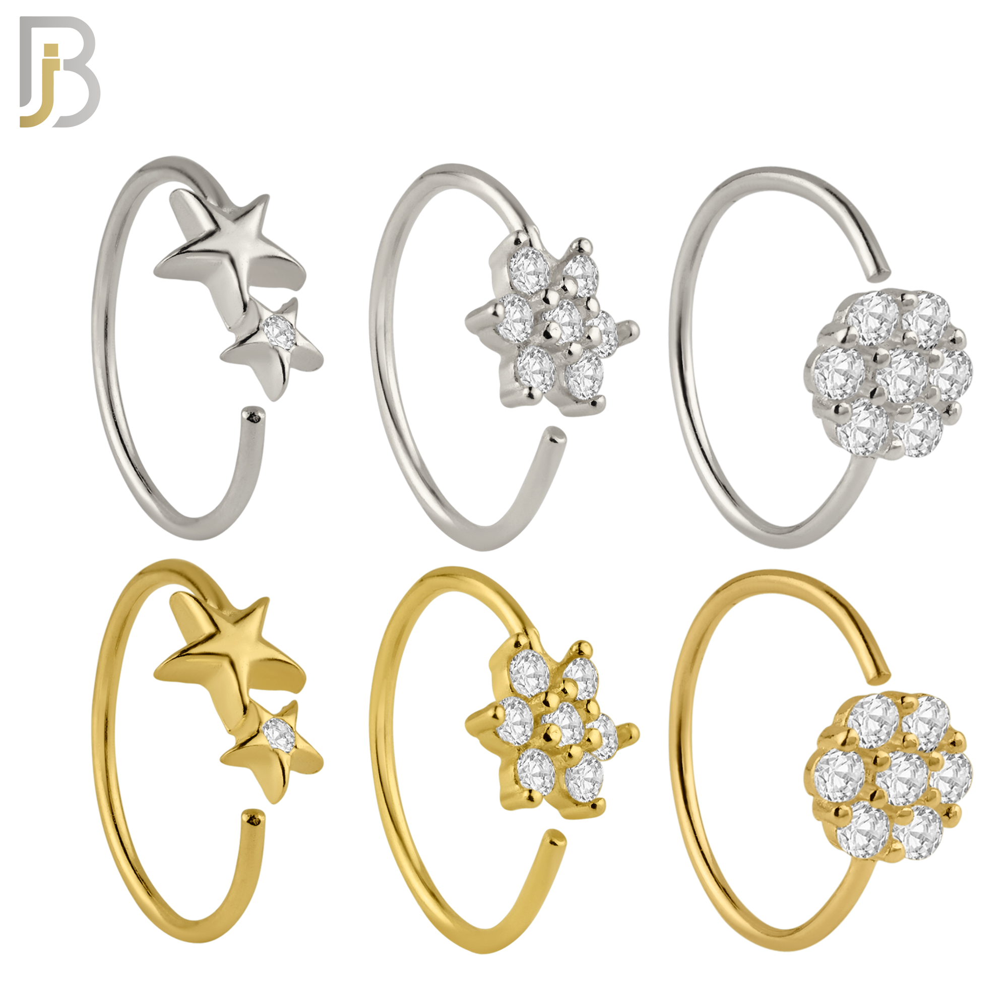 925-PK-CT9MX4-SG60 - 925 Sterling Silver Three Different Designs Nose Hoop - Pack of 60 image 1