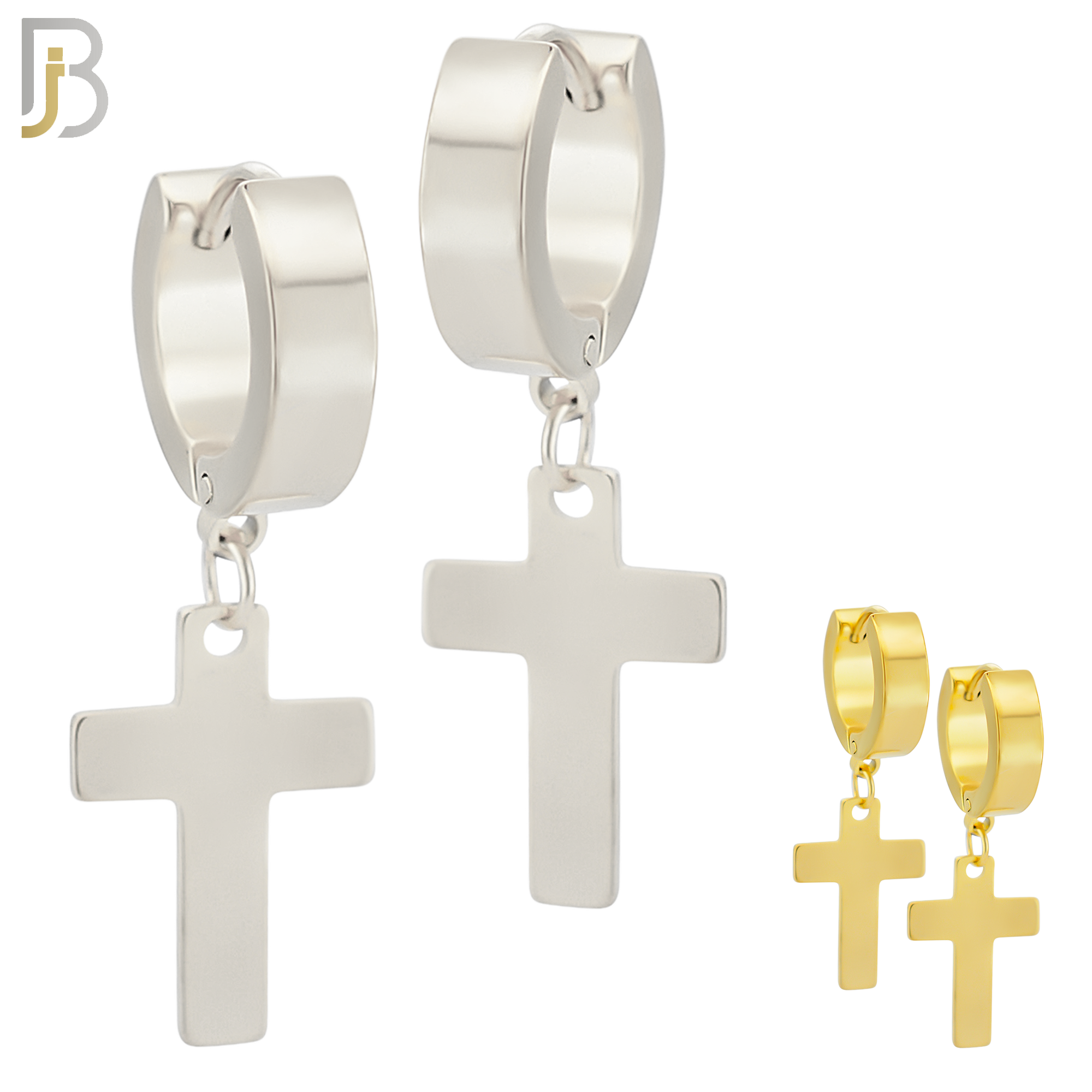 ES14 - 316L Stainless Steel Dangling Cross Design Huggies Clip On image 0