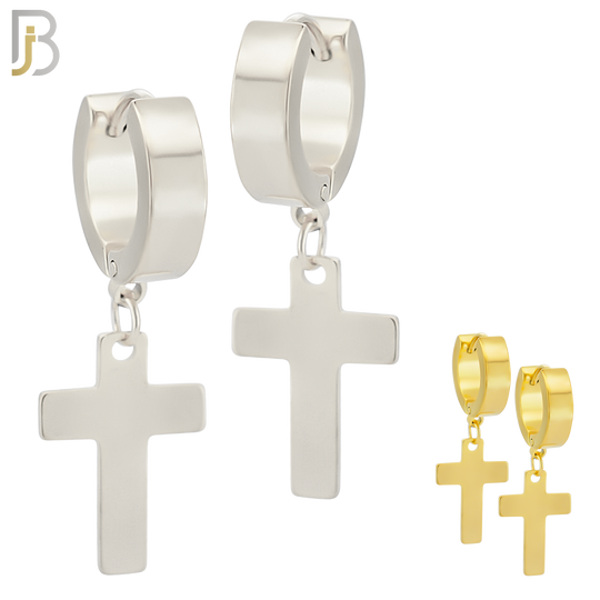 ES14 - 316L Stainless Steel Dangling Cross Design Huggies Clip On image 0