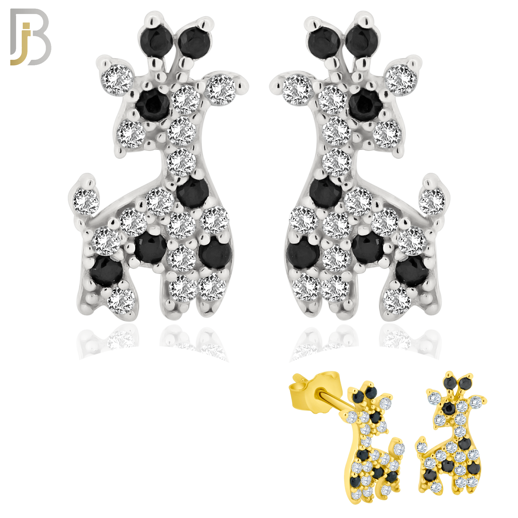 925-ES200 - .925 Sterling Silver Giraffe Design Earring Stud with Zircon image 0
