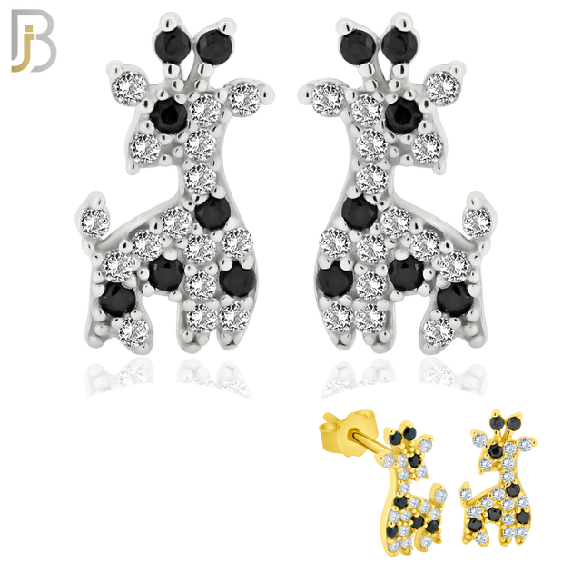 925-ES200 - .925 Sterling Silver Giraffe Design Earring Stud with Zircon image 0