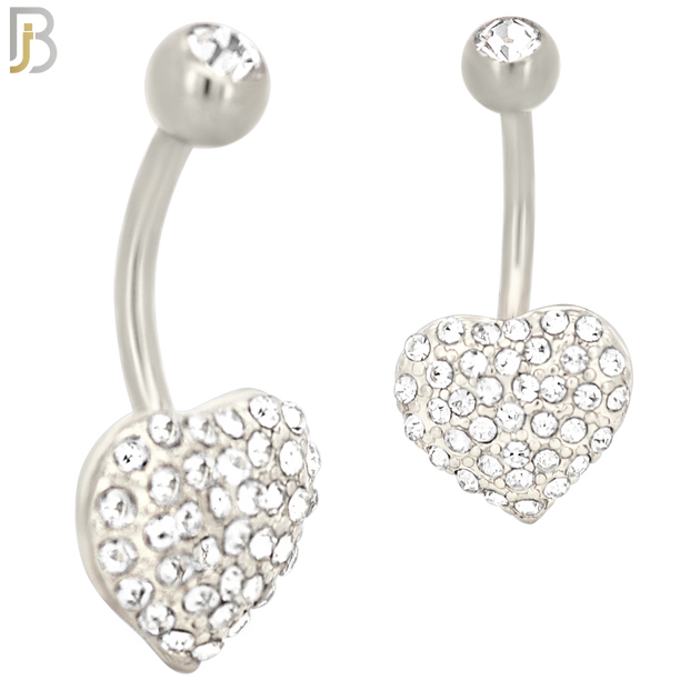 NB17 - 316L Stainless Steel Heart  Zircon  Banana Belly Navel Ring image 1